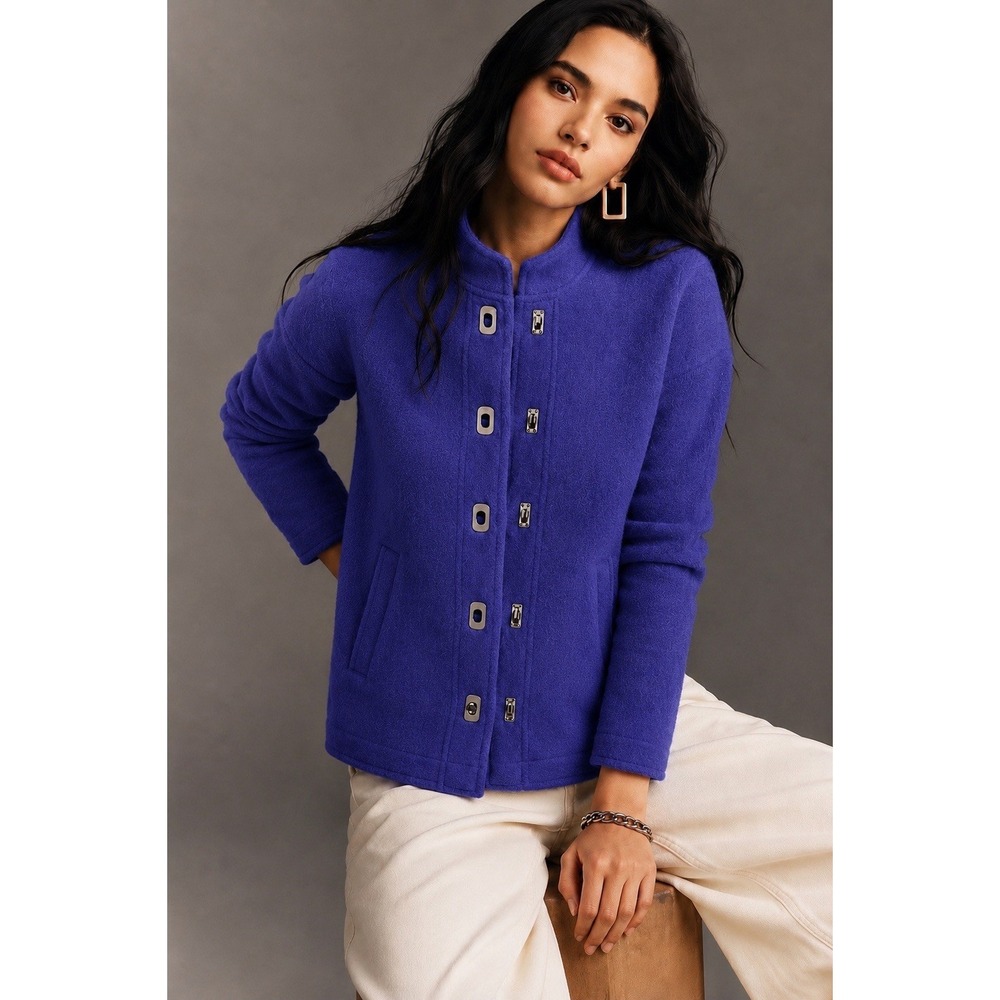 Petite Sophisticate Blue Purple Wool Coat Jacket Toggle Vintage Petite P